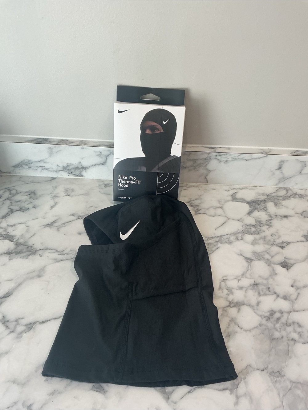 Nike Black Pro Therma-FIT Hood with White Swoosh Unisex OS